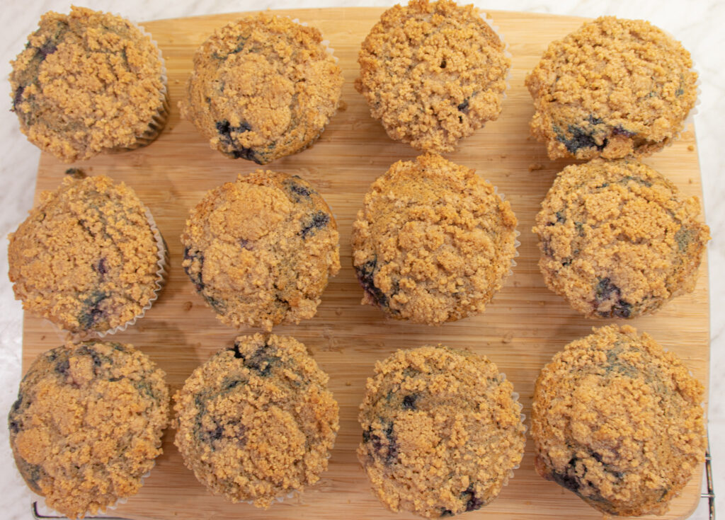 Best blueberry buttermilk muffin recipe with streusel top cooling